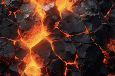 Soyut Volkanik Arkaplan: 3D Soğutulmuş Bazaltik Lava. Doğanın Gücünün Büyüleyici Gösterimi