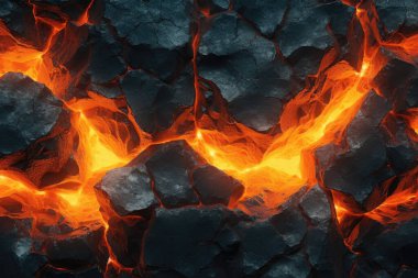 Soyut Volkanik Arkaplan: 3D Soğutulmuş Bazaltik Lava. Doğanın Gücünün Büyüleyici Gösterimi