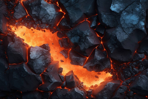Абстрактный вулканический фон: трехмерная охлажденная базальтовая лава. Захватывающая демонстрация силы природы