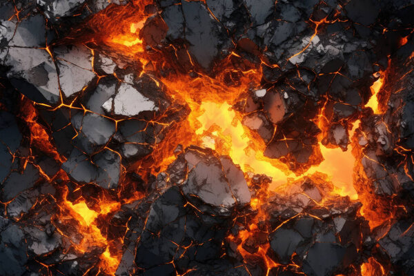 Абстрактный вулканический фон: трехмерная охлажденная базальтовая лава. Захватывающая демонстрация силы природы