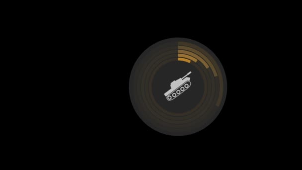 圆形图表信息动画 带有彩色线条和选项的饼图 中间是坦克图标 4K动画 有Alpha频道 透明的背景 — 图库视频影像