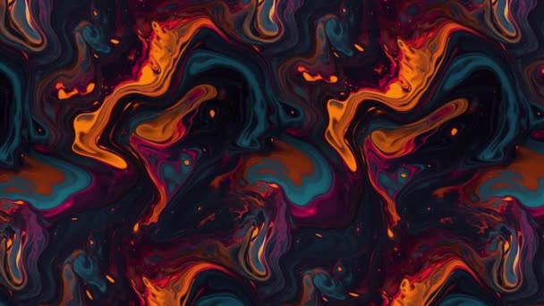 流体艺术绘画视频 彩色波浪的抽象丙烯酸纹理 水彩画与水花和漩涡的混合 粉色和绿松石的详细运动背景 — 图库视频影像