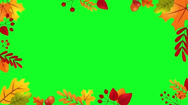 Herbst Blätter Rahmen Animation Mit Chroma Schlüsselfarbe — Stockvideo