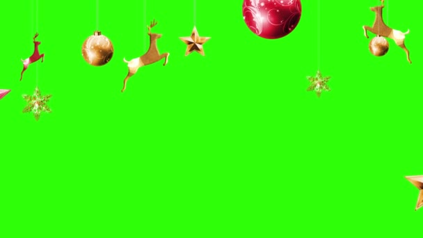 神奇的过冬背景 雪花飘落 圣诞树玩具生机勃勃 绿色荧幕上灯火辉煌 — 图库视频影像