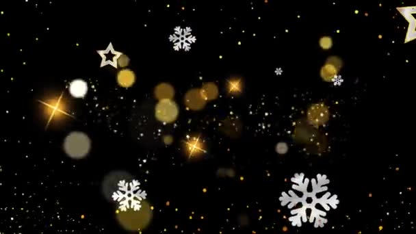 Magisk Festlig Vinter Bakgrund Med Fallande Snöflingor Animerade Julgran Leksaker — Stockvideo