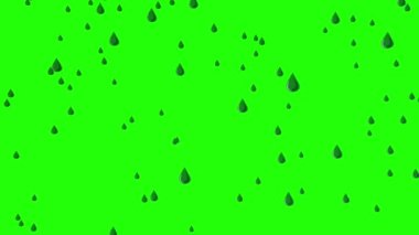 Yeşil Ekranda 4K Yağmur Çizgi Filmi Animasyonu - Su Damlası Animasyonu, Krom Anahtar Yağmuru ve Aydınlatma Efekti