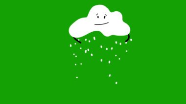 Tatlı Karikatür Kar Bulutu Canlandırılmış Yapıştırması - Yeşil Ekran BG 'de İzole Edildi