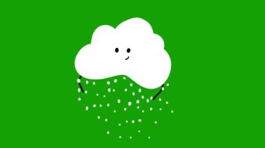 Tatlı Karikatür Kar Bulutu Canlandırılmış Yapıştırması - Yeşil Ekran BG 'de İzole Edildi