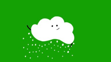 Tatlı Karikatür Kar Bulutu Canlandırılmış Yapıştırması - Yeşil Ekran BG 'de İzole Edildi