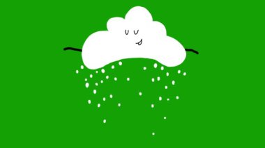 Tatlı Karikatür Kar Bulutu Canlandırılmış Yapıştırması - Yeşil Ekran BG 'de İzole Edildi