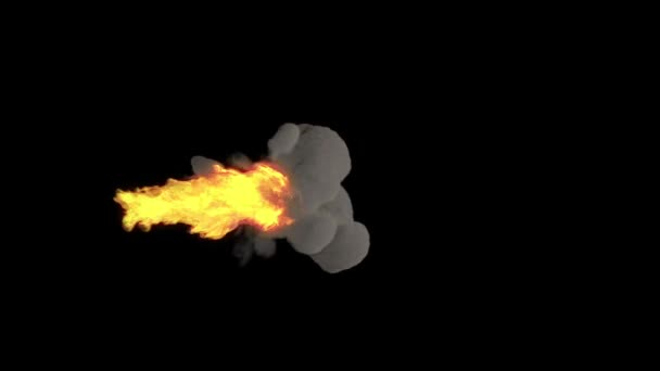 Насильницький Вибух Короткочасним Вогнем Хмарою Диму Чорному Екрані Ефект Полум — стокове відео