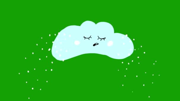 Bonito Cartoon Inverno Neve Nuvem Animada Etiqueta Isolado Tela Verde — Vídeo de Stock
