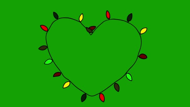绿色荧幕上的彩灯绿地动画 圣诞灯饰动画 — 图库视频影像
