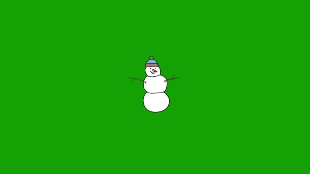 Bina Kardan Adam Animasyonu Kardan Adam Gülümseyen Sahne Yeşil Ekran — Stok video