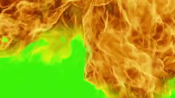 Przejście Eksplozji Pożarowej Zielonym Tle Ekranu Spalanie Ognia — Wideo stockowe