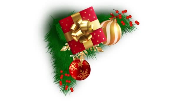 Looped Animation Green Christmas Tree Branch Decorations Χριστουγεννιάτικες Μπάλες Garland — Αρχείο Βίντεο
