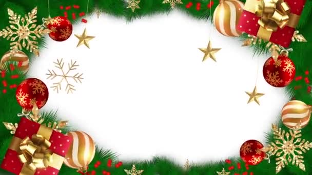 ギフトとハッピーメリークリスマスツリー スター リースフレームのボール — ストック動画