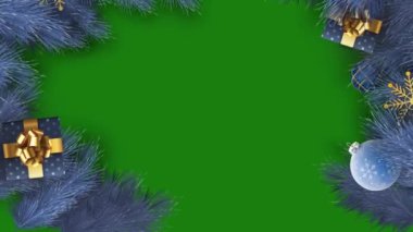 Yeşil Arkaplanda Noel Balosu ve Çam Ağacı Çerçevesi - Animasyon Noel Çerçevesi
