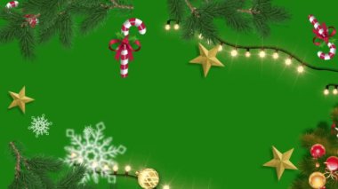 Yeşil Arkaplanda Noel Balosu ve Çam Ağacı Çerçevesi - Animasyon Noel Çerçevesi