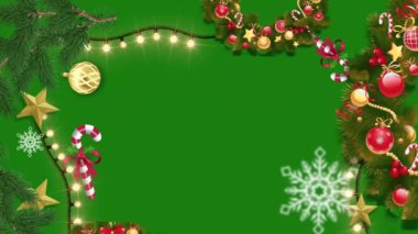 Yeşil Arkaplanda Noel Balosu ve Çam Ağacı Çerçevesi - Animasyon Noel Çerçevesi