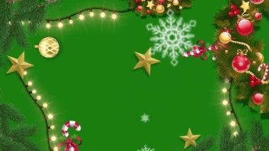 Yeşil Arkaplanda Noel Balosu ve Çam Ağacı Çerçevesi - Animasyon Noel Çerçevesi