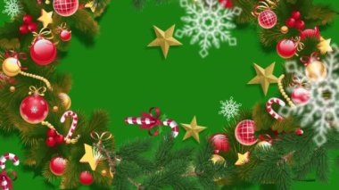 Yeşil Arkaplanda Noel Balosu ve Çam Ağacı Çerçevesi - Animasyon Noel Çerçevesi