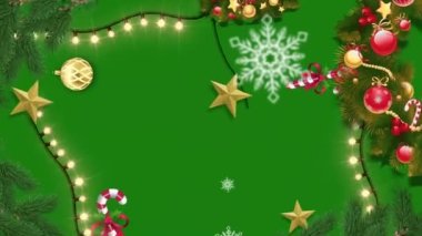 Yeşil Arkaplanda Noel Balosu ve Çam Ağacı Çerçevesi - Animasyon Noel Çerçevesi