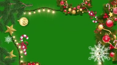 Yeşil Arkaplanda Noel Balosu ve Çam Ağacı Çerçevesi - Animasyon Noel Çerçevesi