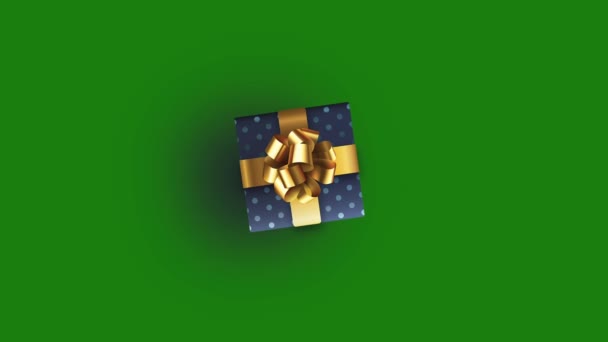 Boîte Cadeau Bleue Avec Rotation Ruban Sur Fond Vert Noël — Video
