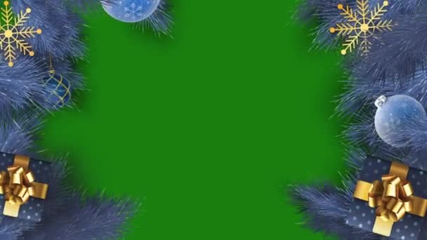 Christmas Ball Pine Tree Frame Green Background Animated Christmas Frame — Stock Video