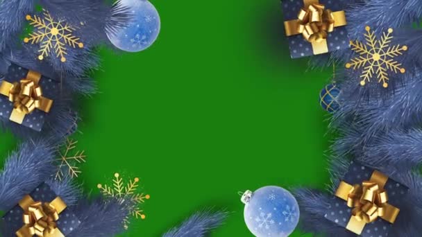 Bola Natal Quadro Pinheiros Fundo Verde Moldura Natal Animado — Vídeo de Stock