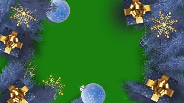 Різдвяний Бал Сосна Зеленому Тлі Анімаційна Різдвяна Рамка — стокове відео
