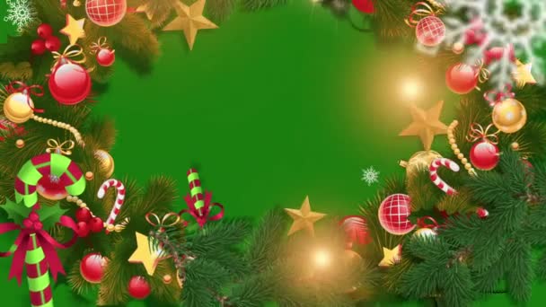 Vánoční Míč Borovice Rám Zeleném Pozadí Animované Vánoční Rám — Stock video