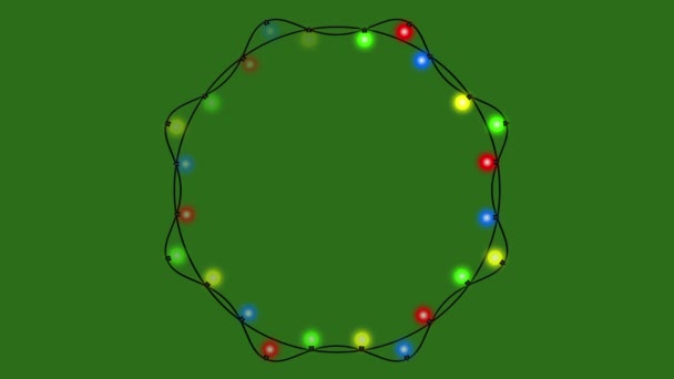 Corda Lâmpadas Coloridas Tela Verde Looping Natal Feriado Temático Frame — Vídeo de Stock