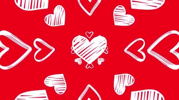 Canlandırılmış Çizilmiş Kalpler Çemberleri Merkeze Birleşiyor Döngü Vektörü Llüzyonu — Stok video