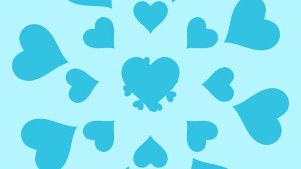 Κινούμενα Μπλε Κύκλους Καρδιά Συγκλίνει Προς Κέντρο Looping Διανυσματική Απεικόνιση — Αρχείο Βίντεο
