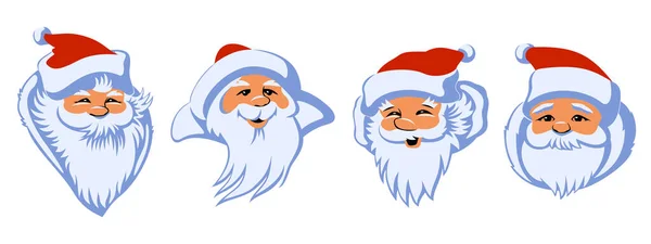 Stock vector Santa Claus Heads. Four different cartoon characters. Vector cliparts isolated on white.