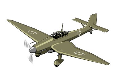 Dalış bombardıman uçağı Ju 87 Stuka (1936). İkinci Dünya Savaşı uçağı. Antika uçak. Vektör ortamı beyazda izole edildi.
