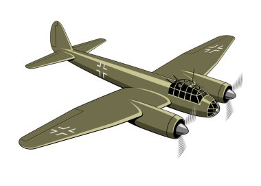 German bomber, heavy fighter plane (1936). WW II aircraft. Vintage airplane. Vector clipart isolated on white.
