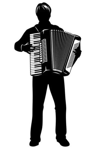 Silhouette Man Playing Accordion Vector Clipart Isolated White — Stock Vector