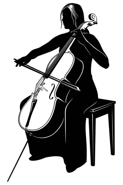 Silhouette Donna Che Suona Violoncello Clipart Vettoriale Isolato Bianco — Vettoriale Stock
