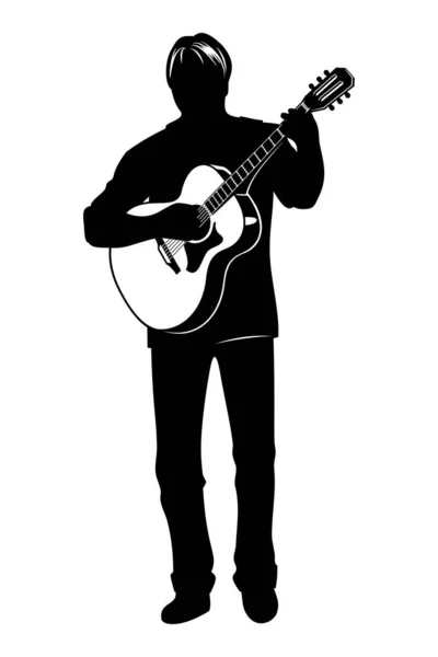 Silhouette Standing Man Playing Acoustic Guitar Vector Clipart Isolated White — Stock Vector
