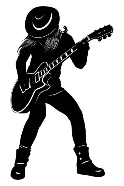 Elektro Gitarla Çalan Insan Silueti Vektör Ortamı Beyazda Izole Edildi — Stok Vektör