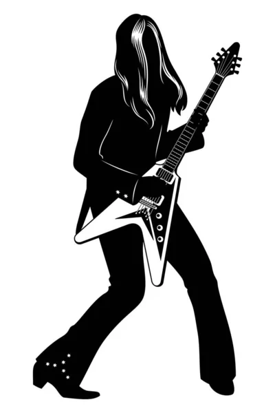 Rock Gitaristinin Silueti Vektör Ortamı Beyazda Izole Edildi — Stok Vektör