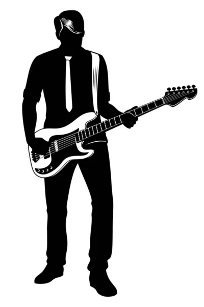 Silhueta Homem Tocando Guitarra Elétrica Clipart Vetorial Isolado Branco — Vetor de Stock