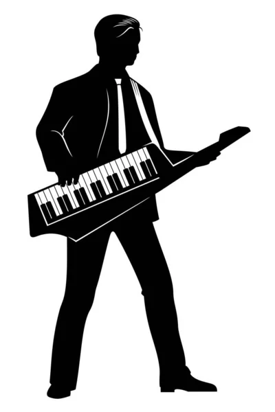 Silhouette Homme Jouant Sur Keytar Clipart Vectorielle Isolée Sur Blanc — Image vectorielle