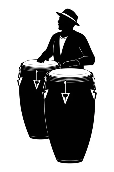 Silueta Hombre Tocando Una Percusión Clipart Vectorial Aislado Blanco — Archivo Imágenes Vectoriales