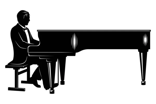 Silhouette Eines Mannes Der Auf Einem Klavier Spielt Vektor Cliparts — Stockvektor