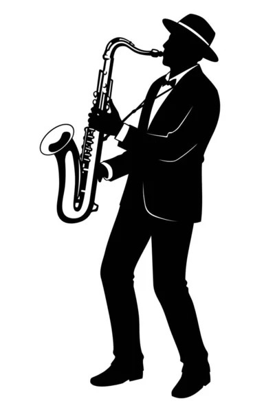 Silhouette Eines Mannes Der Auf Einem Saxophon Spielt Vektor Cliparts — Stockvektor