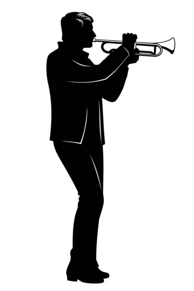 Silhouette Homme Jouant Sur Une Trompette Clipart Vectorielle Isolée Sur — Image vectorielle